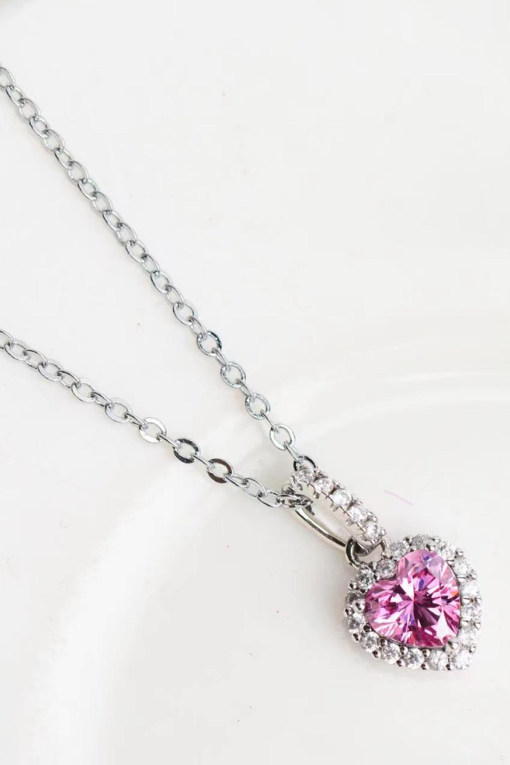Pink Heart of Hearts Platinum Plated Moissanite Pendant Necklace