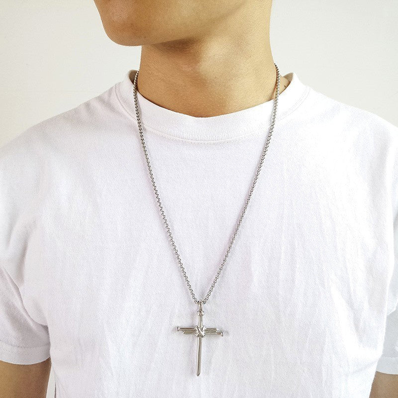 Stainless Steel Nail Cross Pendant Necklace