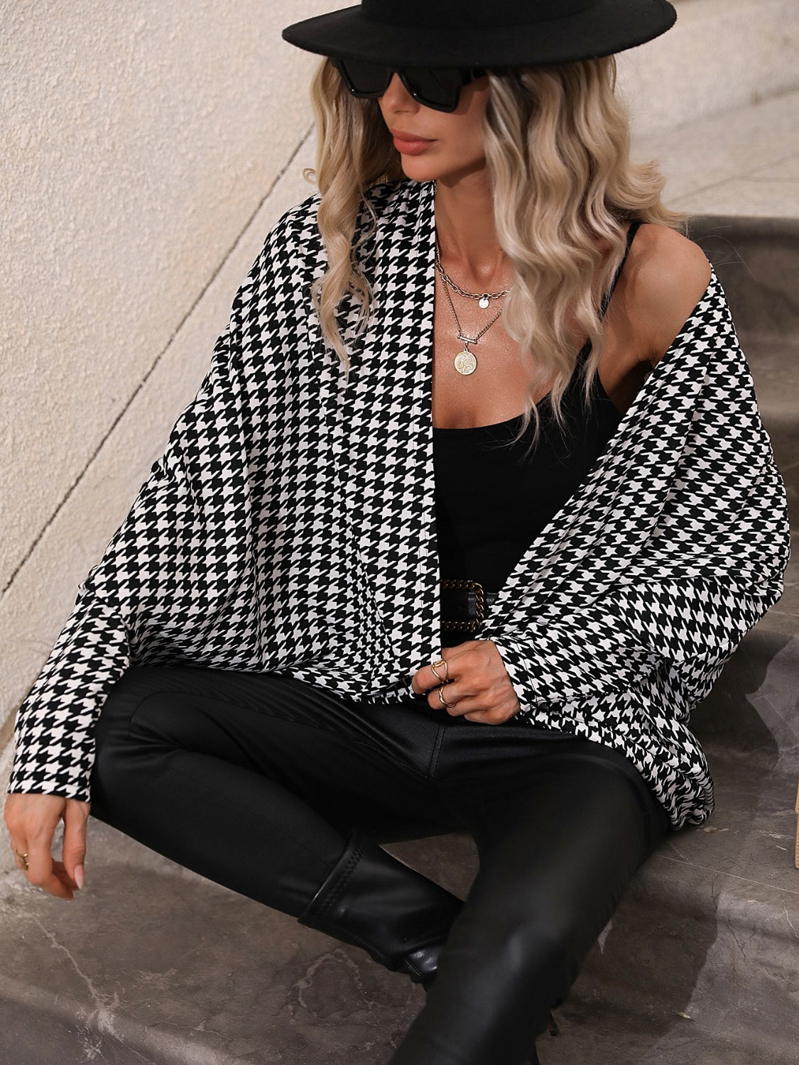 Rolling Tide Houndstooth Open Front Cardigan