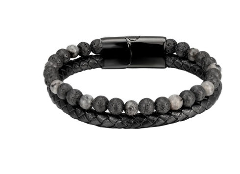 Leather & Lava Natural Stone Men's Bracelet