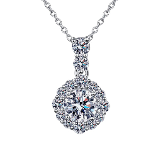 Brilliant Bloom Moissanite Pendant Silver Necklace