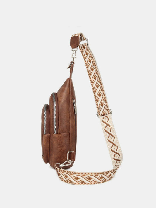 Southwest Sling PU Leather Crossbody Bag with Two Detachable Straps