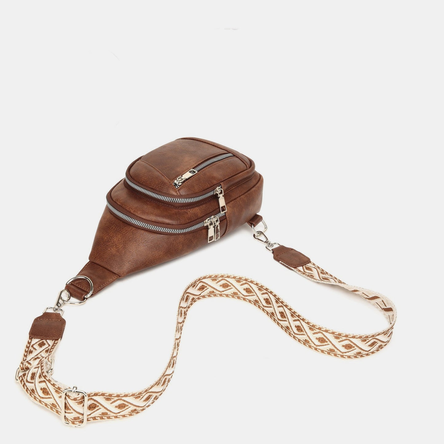 Southwest Sling PU Leather Crossbody Bag with Two Detachable Straps