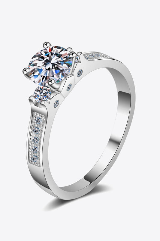 Luxe Halo Moissanite Rhodium-Plated Ring
