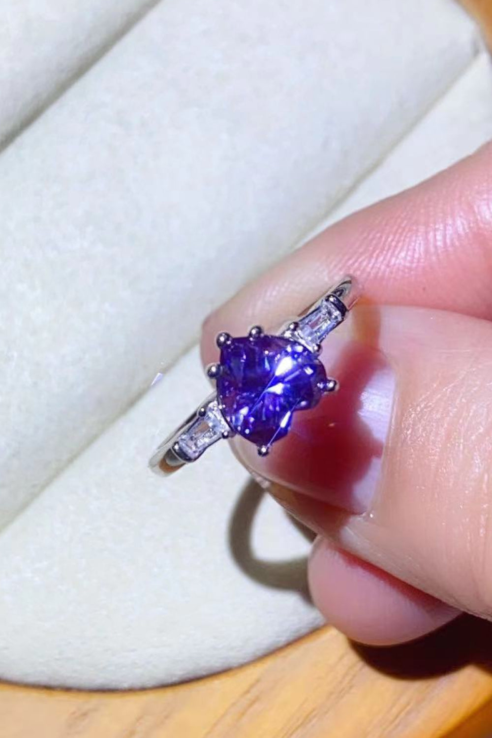 Purple Passion 1 Carat Heart-Shaped Moissanite Platinum-Plated Ring