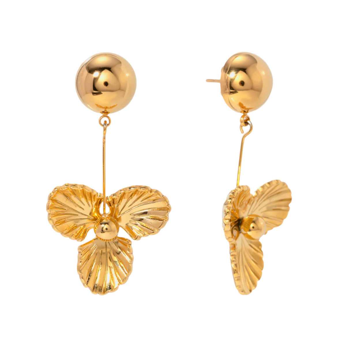 18K Gold Plated Stainless Steel Flower Dangle Earrings