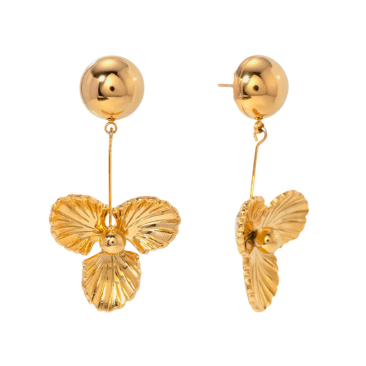 18K Gold Plated Stainless Steel Flower Dangle Earrings