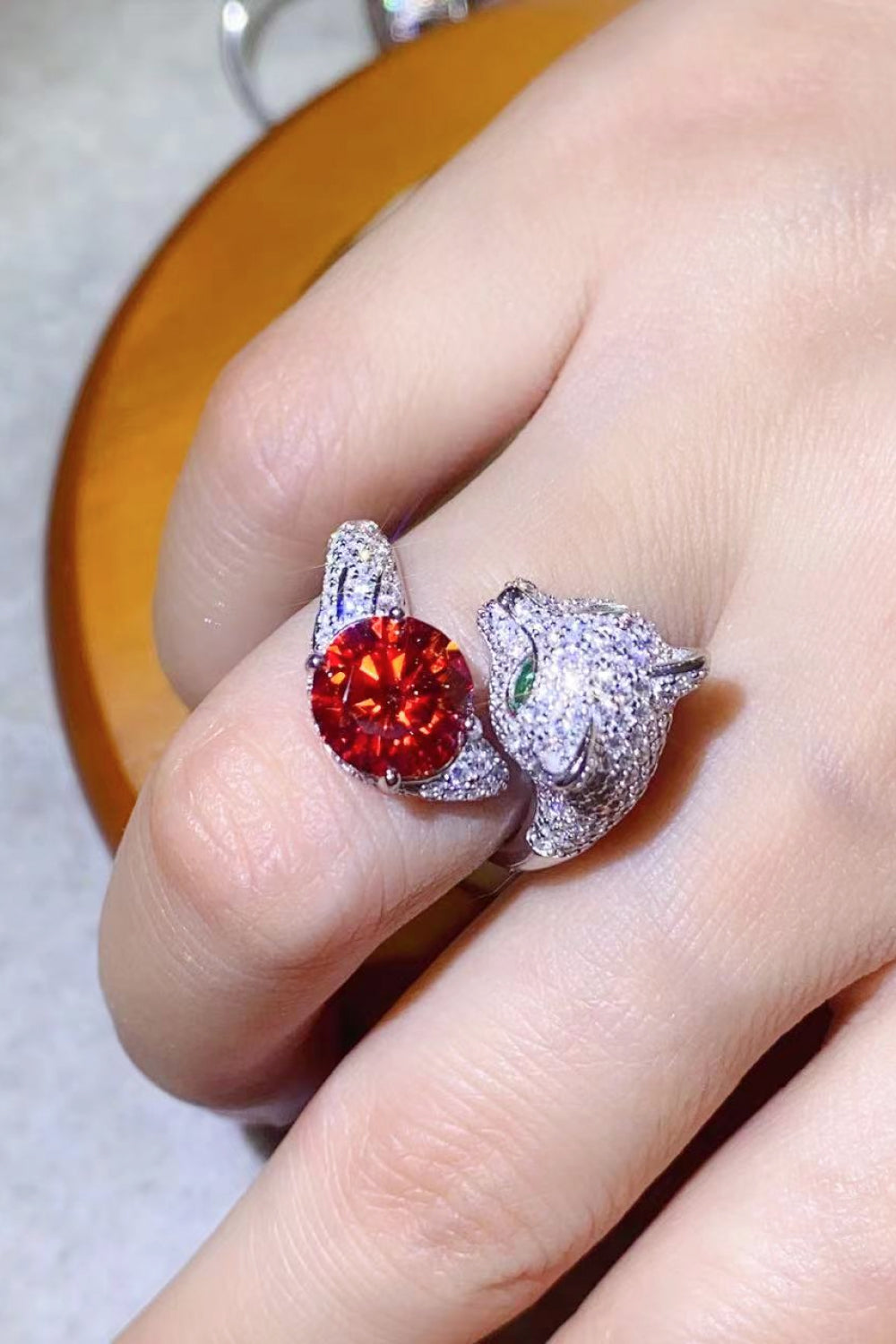 Lioness 2 Carat Red or White Moissanite Ring