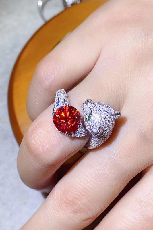Lioness 2 Carat Red or White Moissanite Ring
