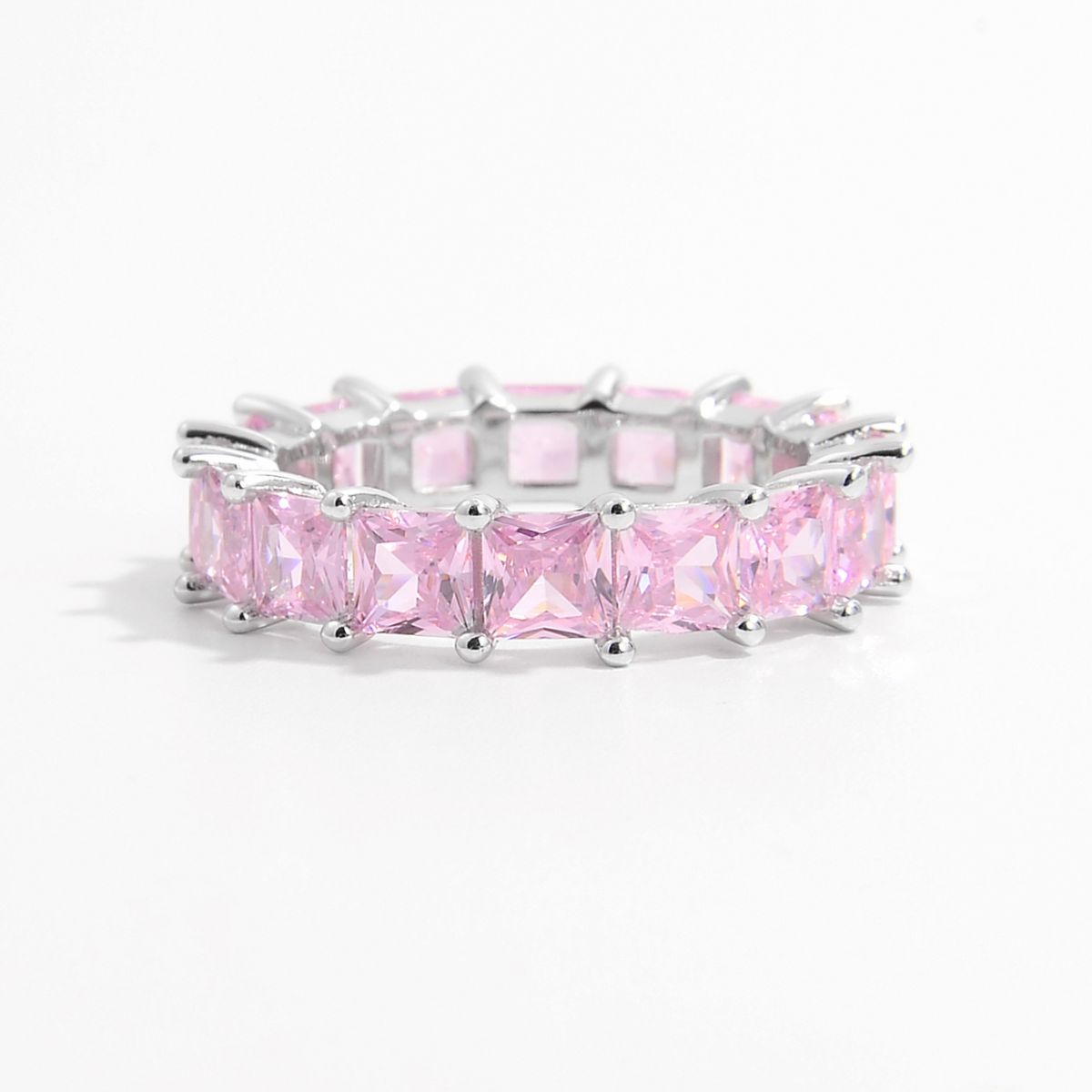 Pastel Pink Inlaid Zircon Ring in 925 Sterling Silver