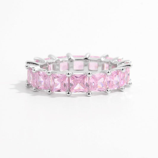 Pastel Pink Inlaid Zircon Ring in 925 Sterling Silver