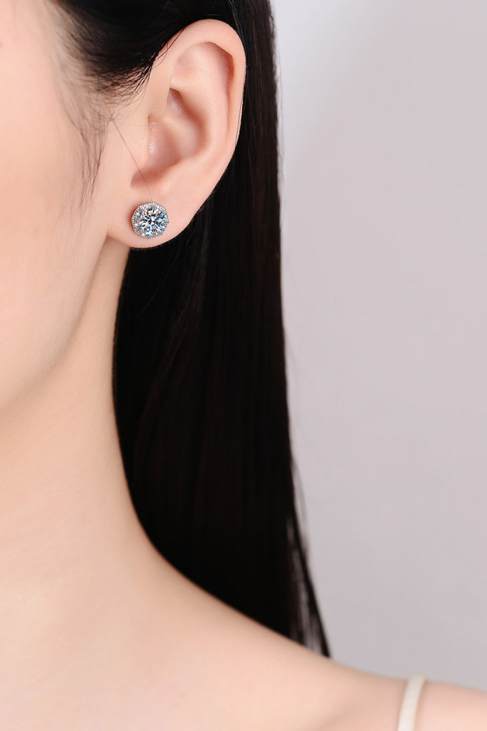 Moissanite Platinum Plated 925 Sterling Silver Stud Earrings