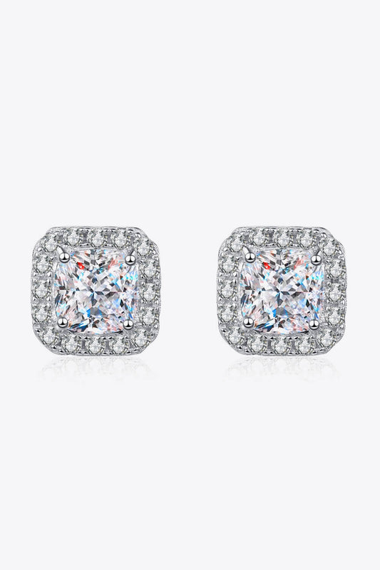 Inlaid Moissanite & Zircon Square Stud Earrings 925 Sterling Silver