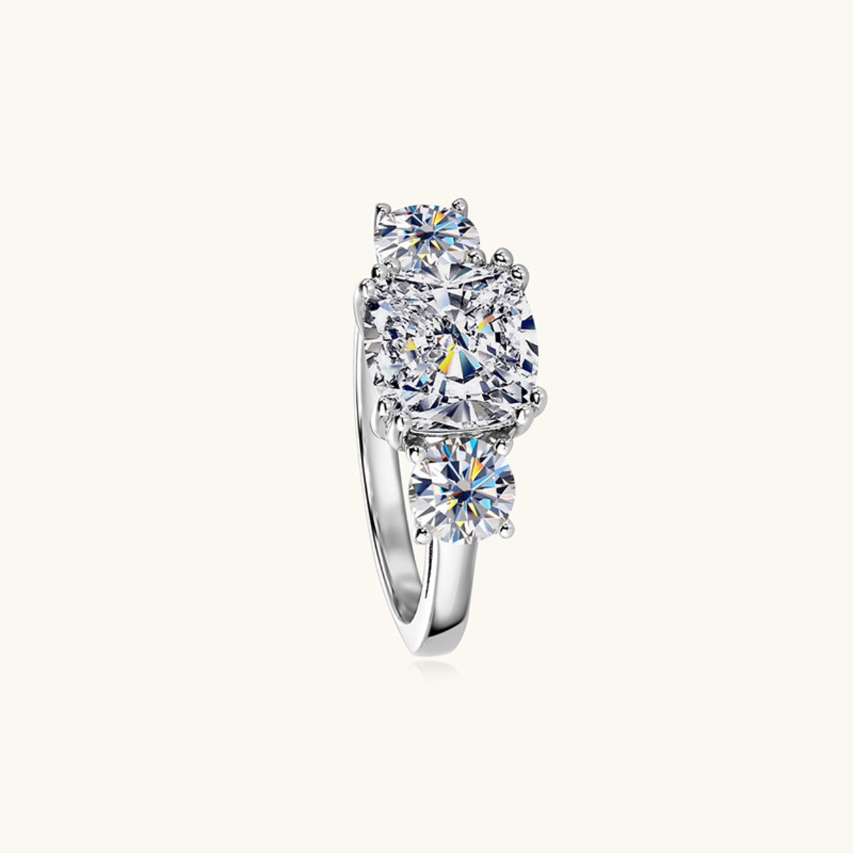 Timeless Trio Moissanite Ring Platinum Plated 925 Sterling Silver Ring