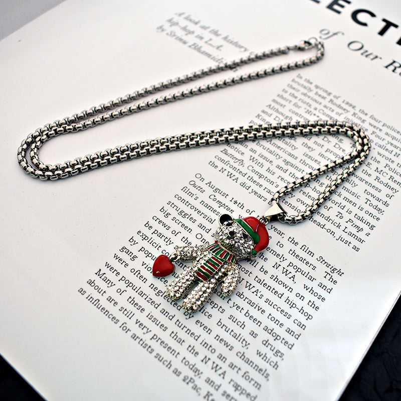 Holiday Festive Teddy Bear Necklace