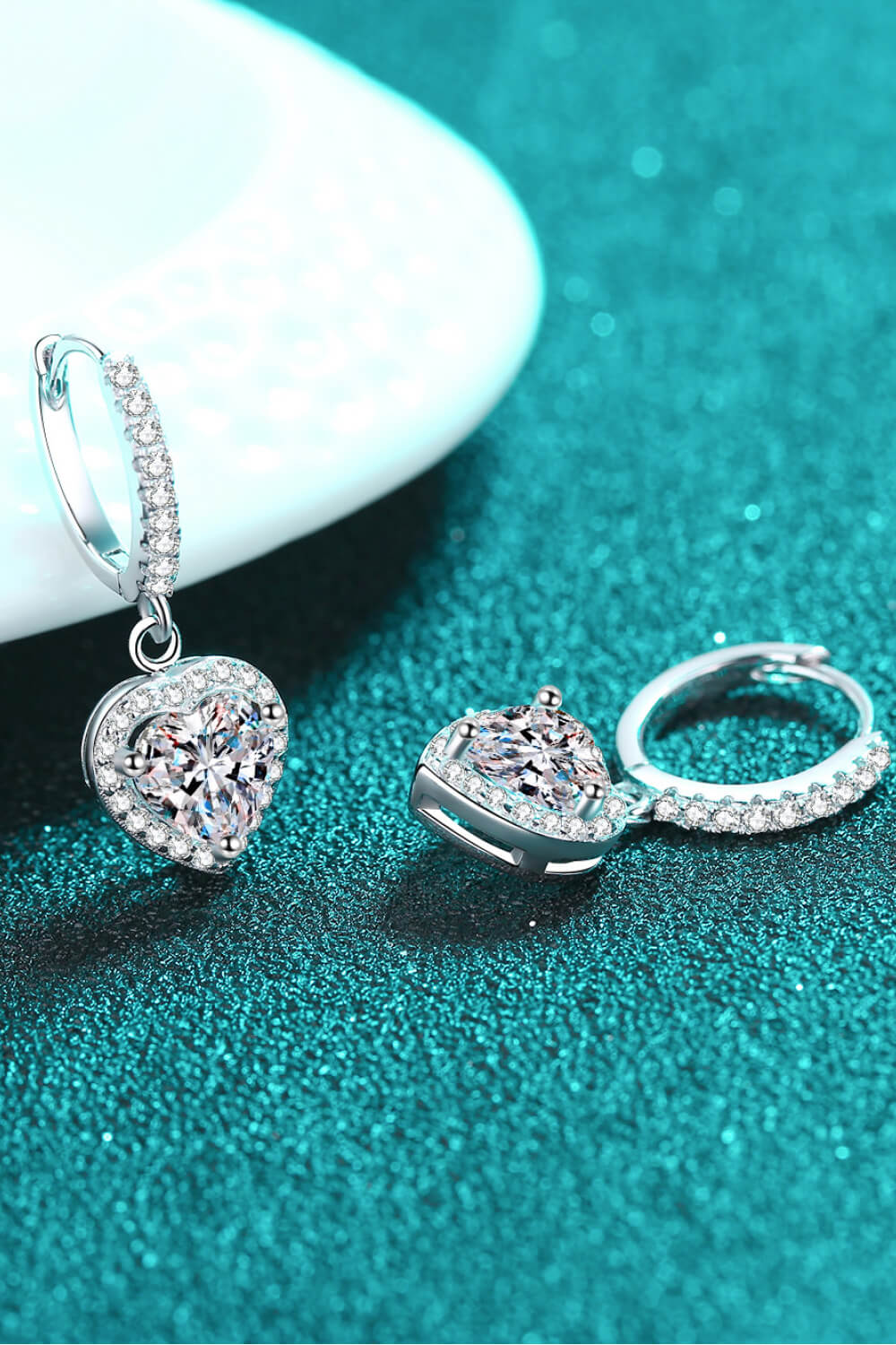 Heart Throb Moissanite Drop Earrings with Zircon Rhodium Plated 925 Sterling Silver