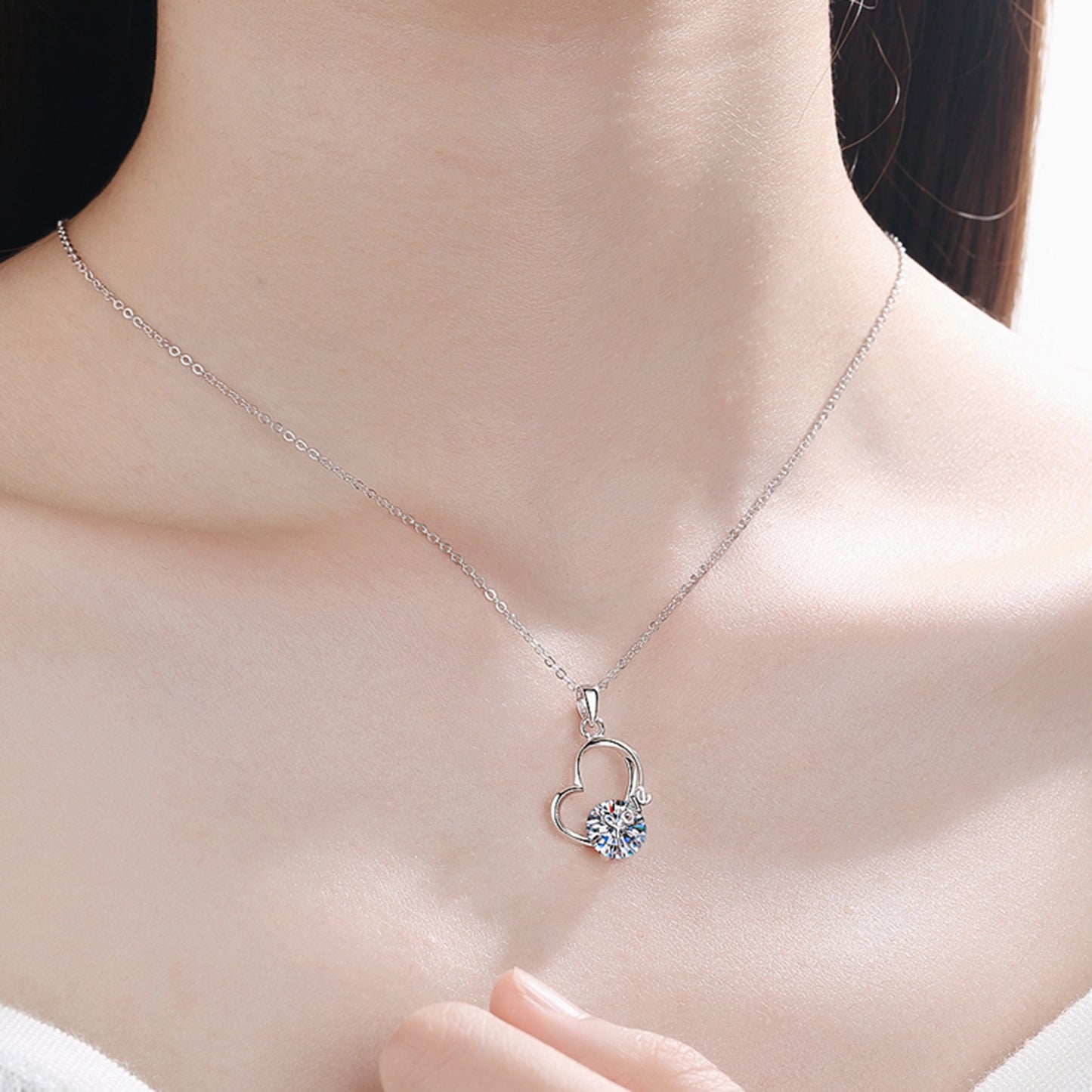 Be My Love Necklace 2 Carat Moissanite Heart 925 Sterling Silver