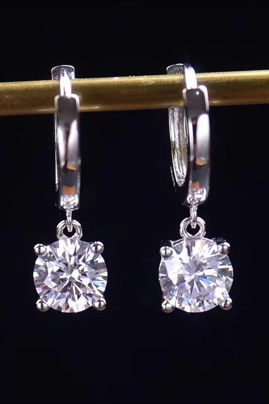 Platinum-Plated Drip Earrings Round Cut 1 Carat Moissanite