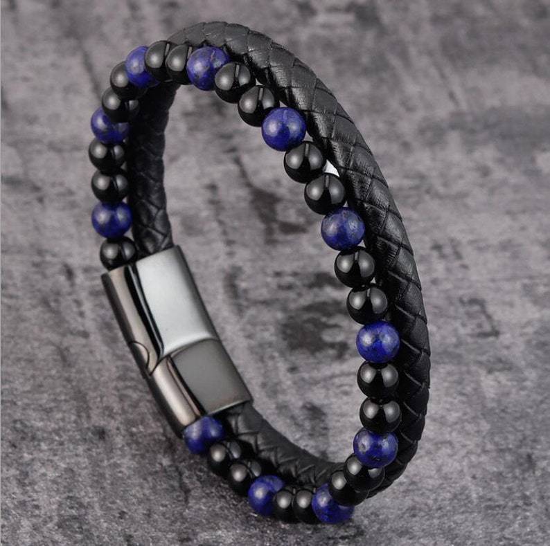 Leather & Lava Natural Stone Men's Bracelet