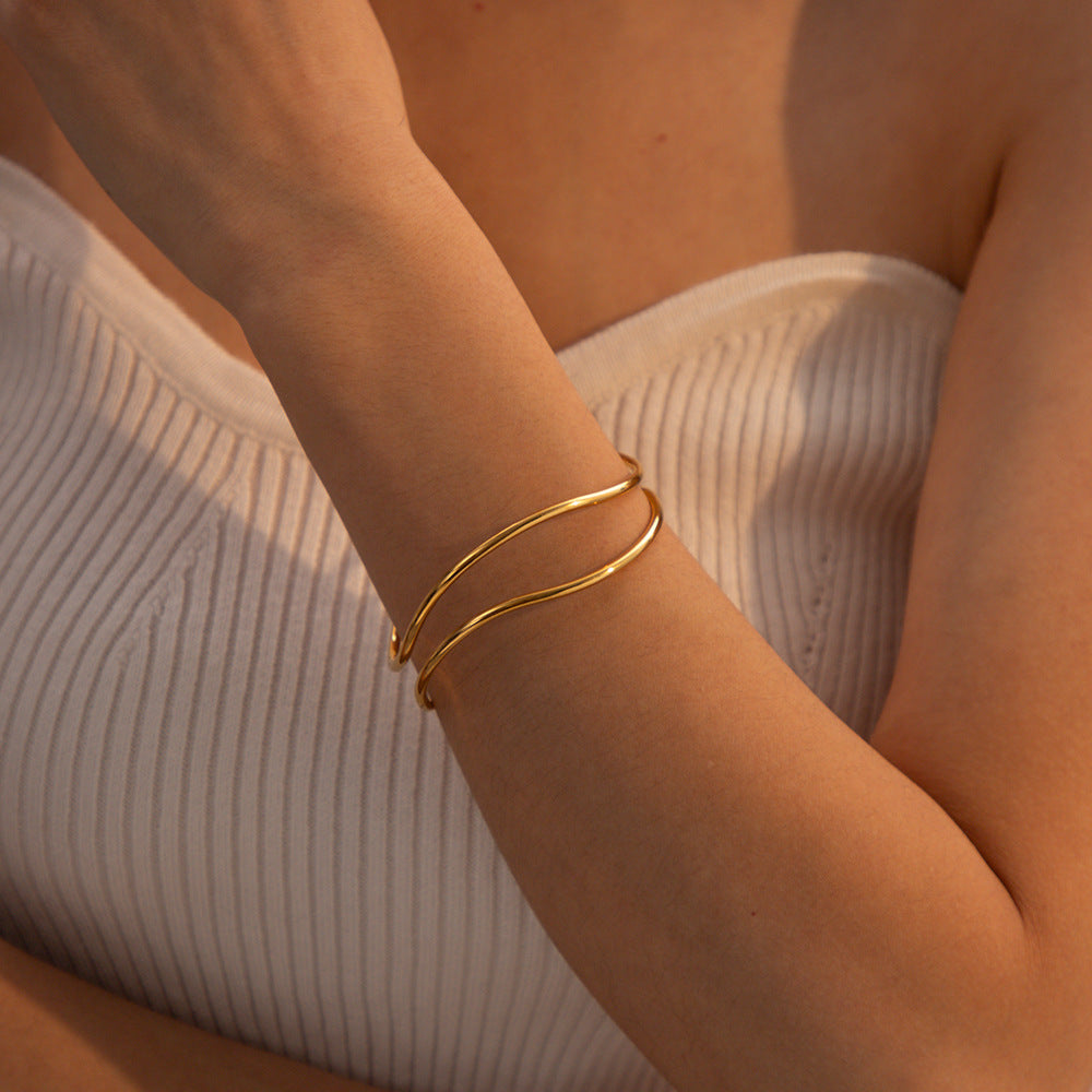 Minimalist Abstract Stainless Steel Cuff Bracelet