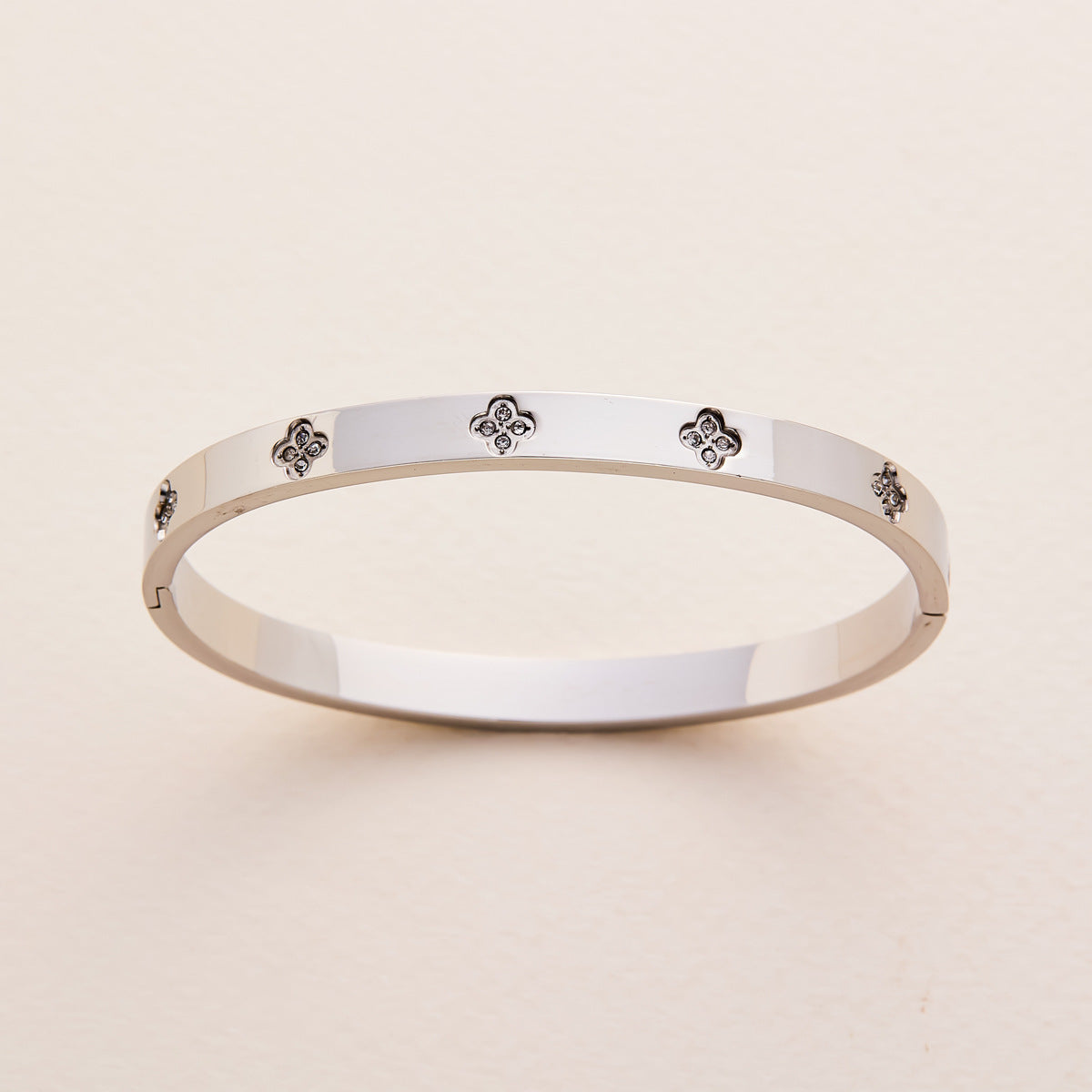 Charm & Dazzle Clover Hinged Bangle Bracelet