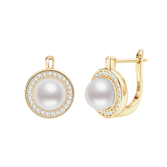 Freshwater Pearl & Moissanite 925 Sterling Silver Earrings Platinum or Gold Plated