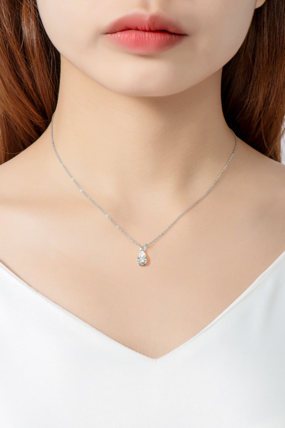 Teardrop Solitaire Moissanite Pendant 925 Sterling Silver Necklace
