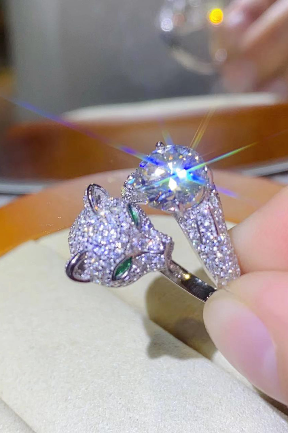 Lioness 2 Carat Red or White Moissanite Ring