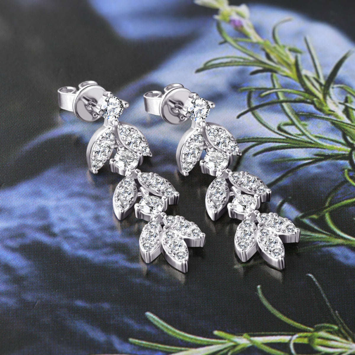 Leaflet Moissanite Earrings in 925 Sterling Silver
