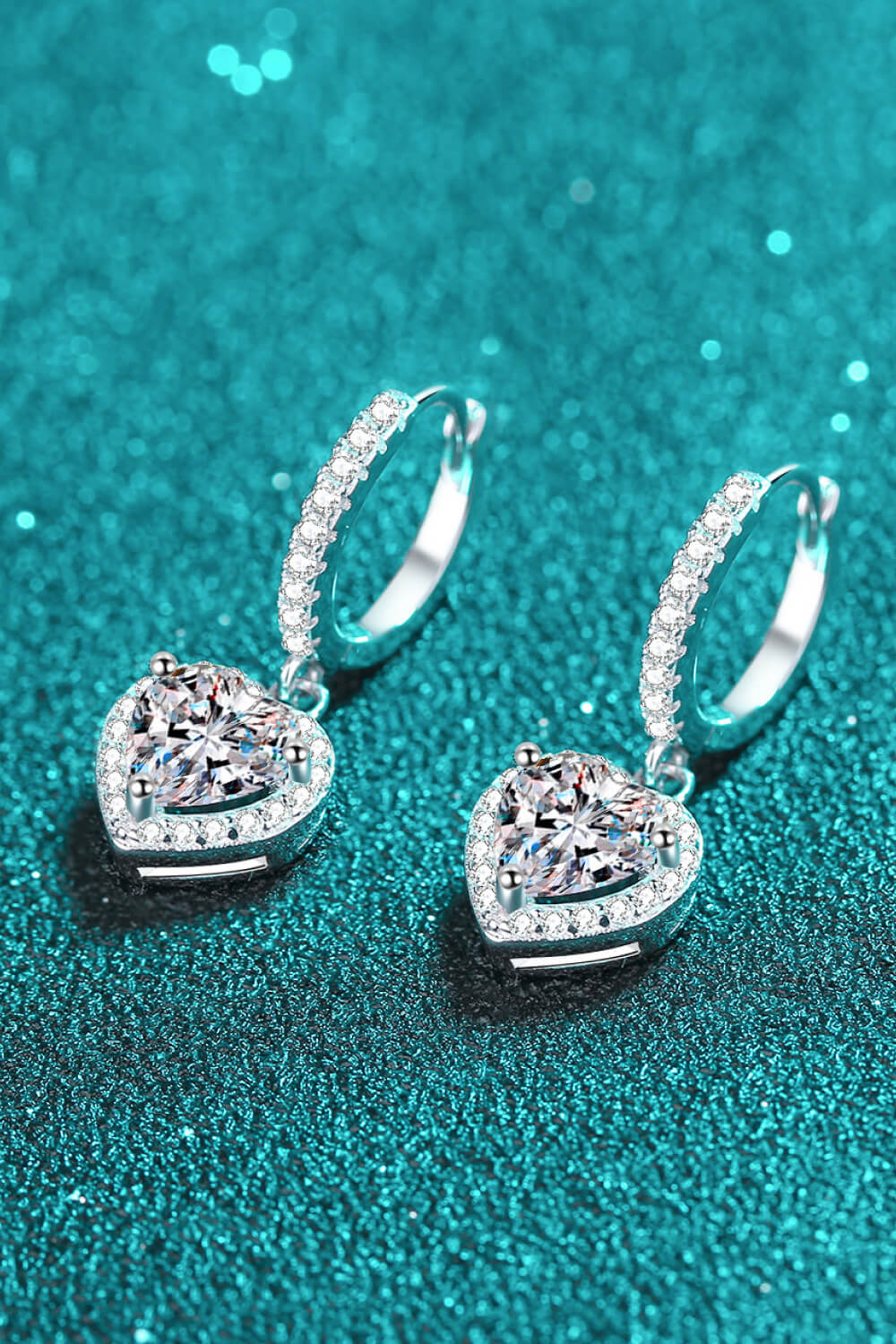 Heart Throb Moissanite Drop Earrings with Zircon Rhodium Plated 925 Sterling Silver