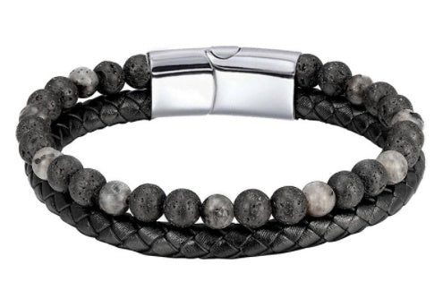 Leather & Lava Natural Stone Men's Bracelet