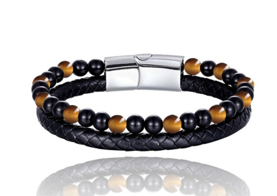 Leather & Lava Natural Stone Men's Bracelet