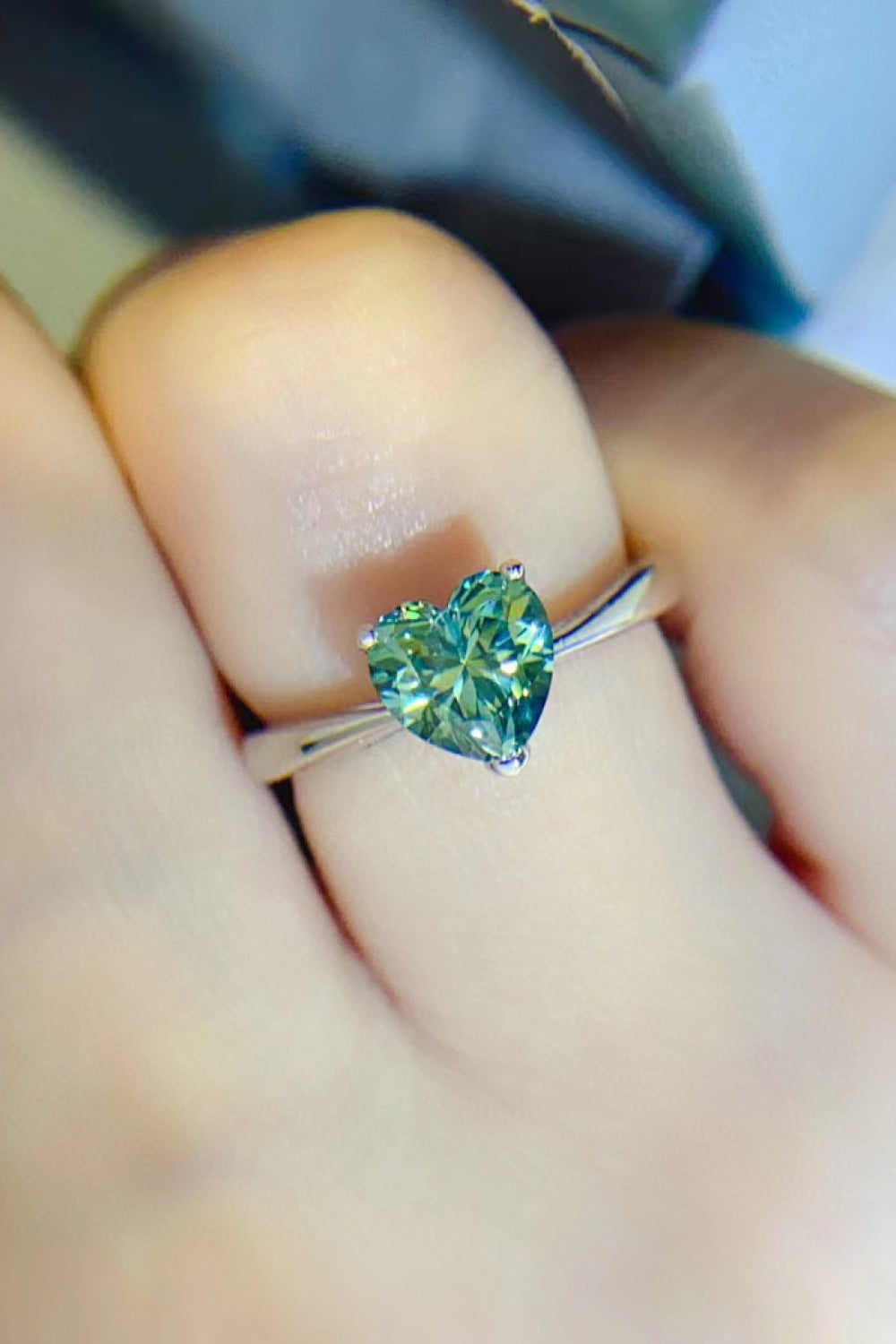 Chartreuse Moissanite Heart Ring 925 in Sterling Silver Platinum Plating