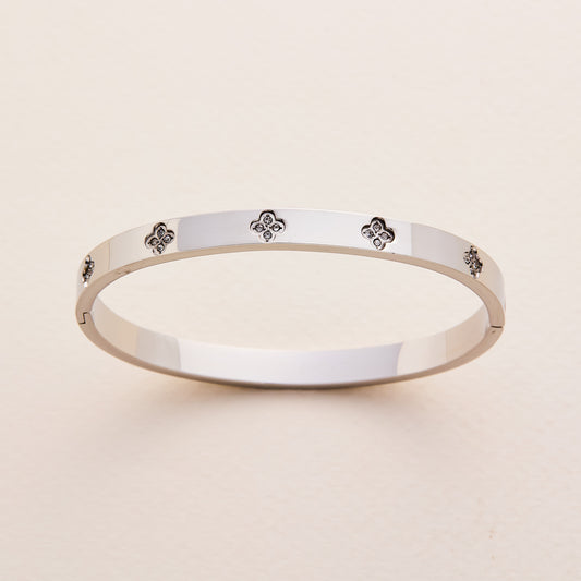 Charm & Dazzle Clover Hinged Bangle Bracelet