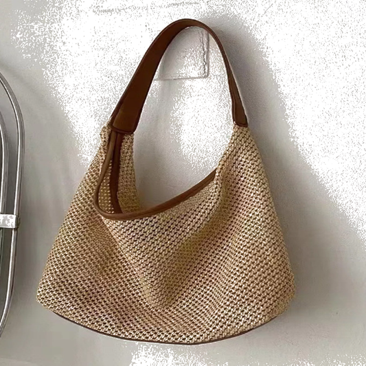 Hobo Straw Handbag with Leather Strap