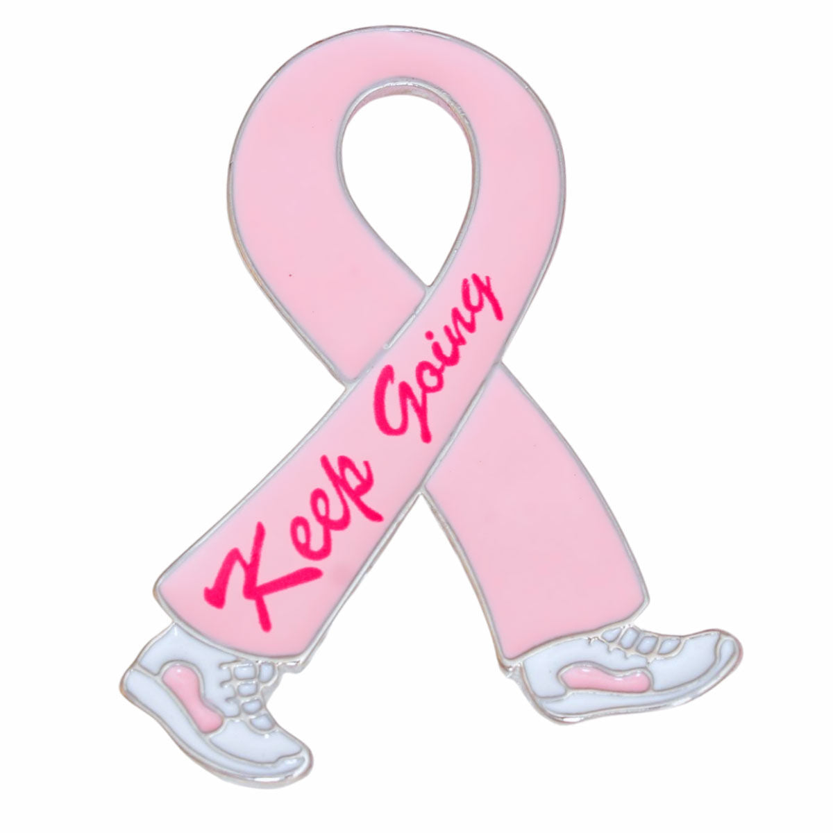 Breast Cancer Silver Keep Going Ribbon Brooch