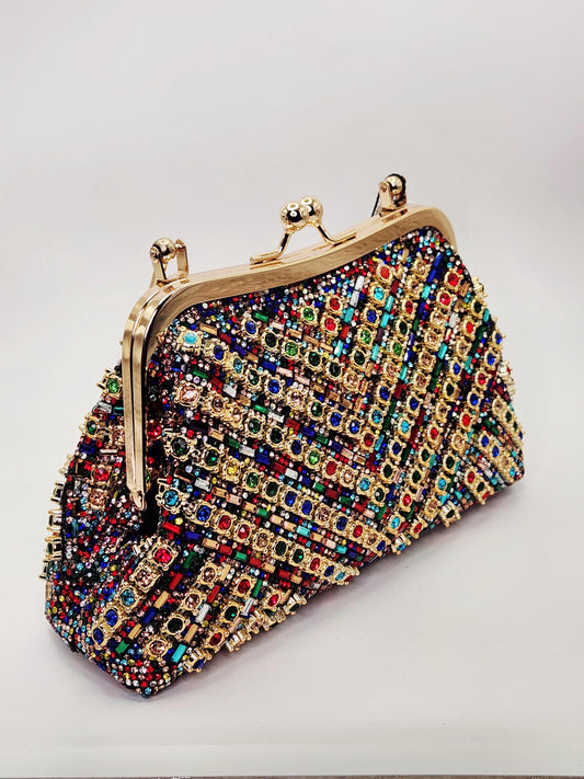 Charm & Dazzle Top Handle | Mosaic Jeweled Handbag | Radiant Crystal Evening Purse | Formal Bag | Special Occasion Clutch