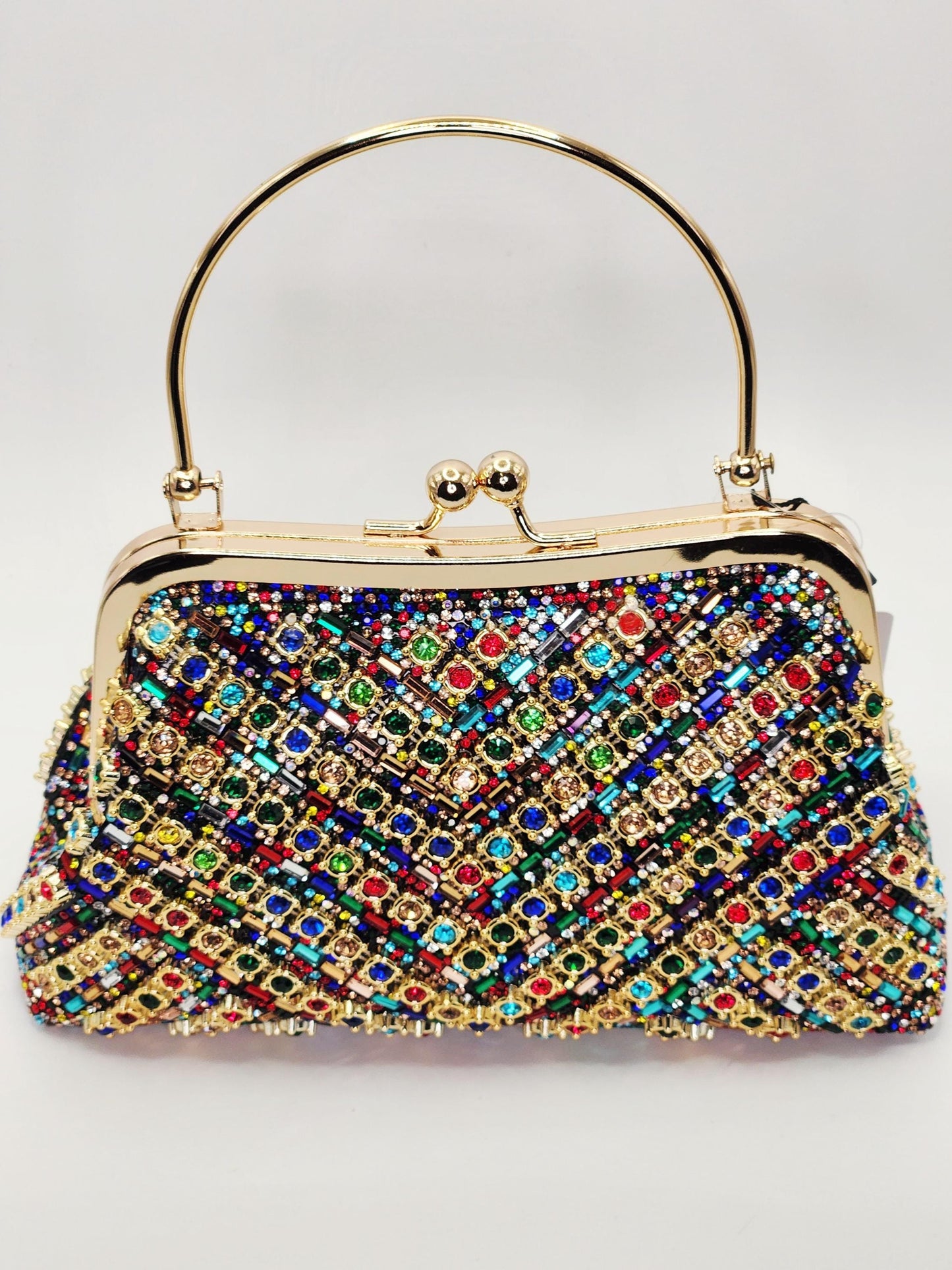 Charm & Dazzle Top Handle | Mosaic Jeweled Handbag | Radiant Crystal Evening Purse | Formal Bag | Special Occasion Clutch