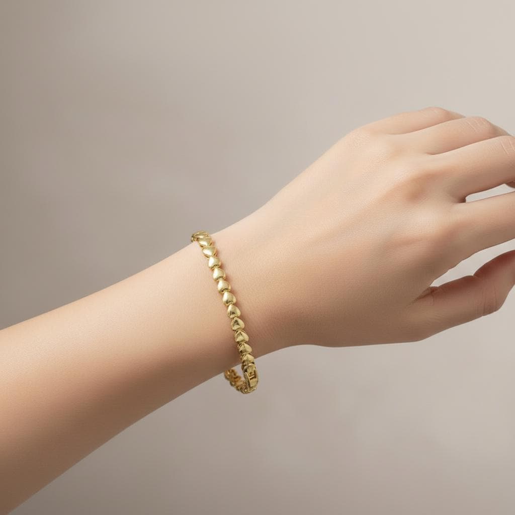 Eternal Pulse 18k Gold Filled Heart Link Bracelet: Romantic Anniversary Jewelry Gift for Her