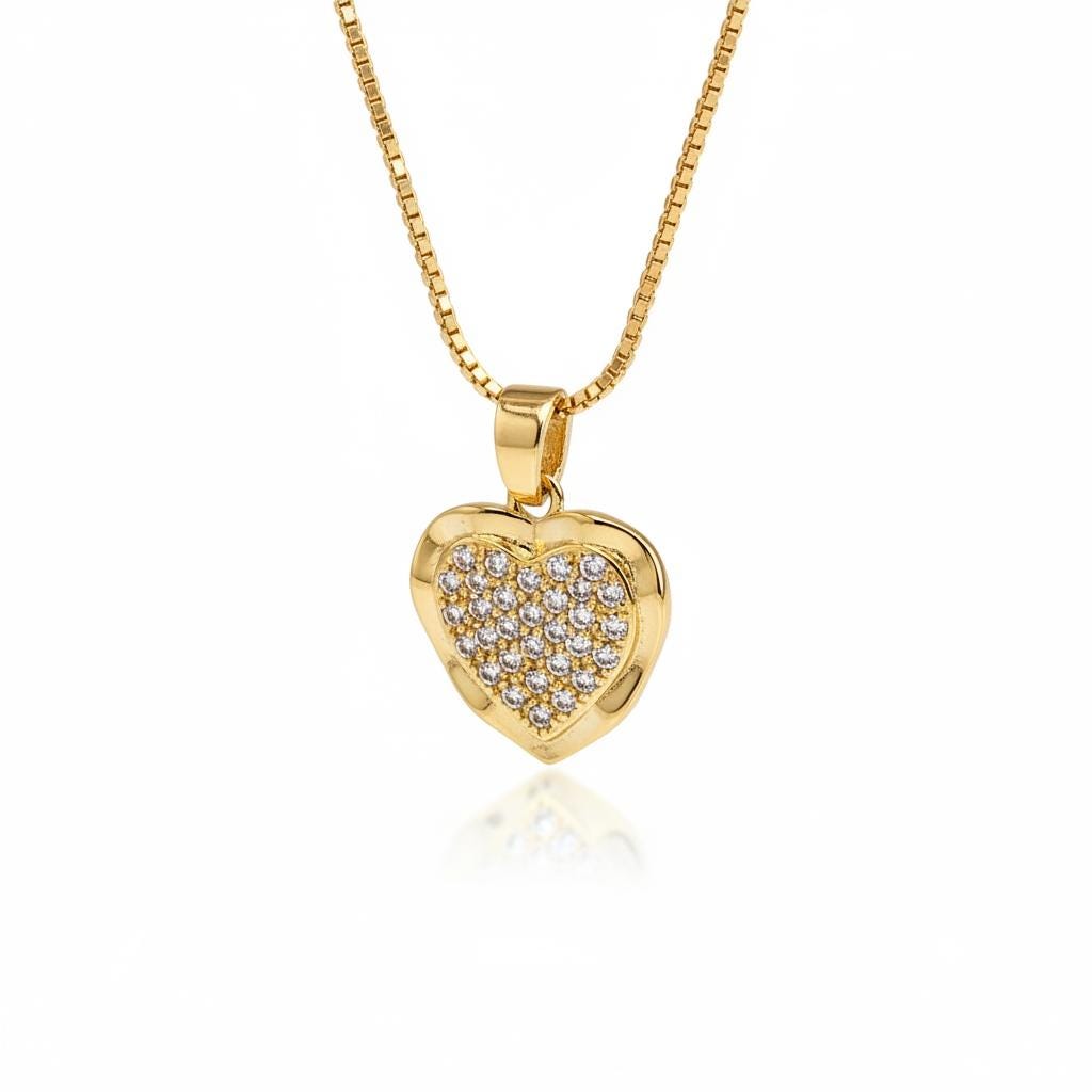 18k Gold Filled Pave Necklace | Sparkling Cubic Zirconia Heart Pendant | Waterproof Tarnish Resistant Jewelry | Romantic Gift for Her