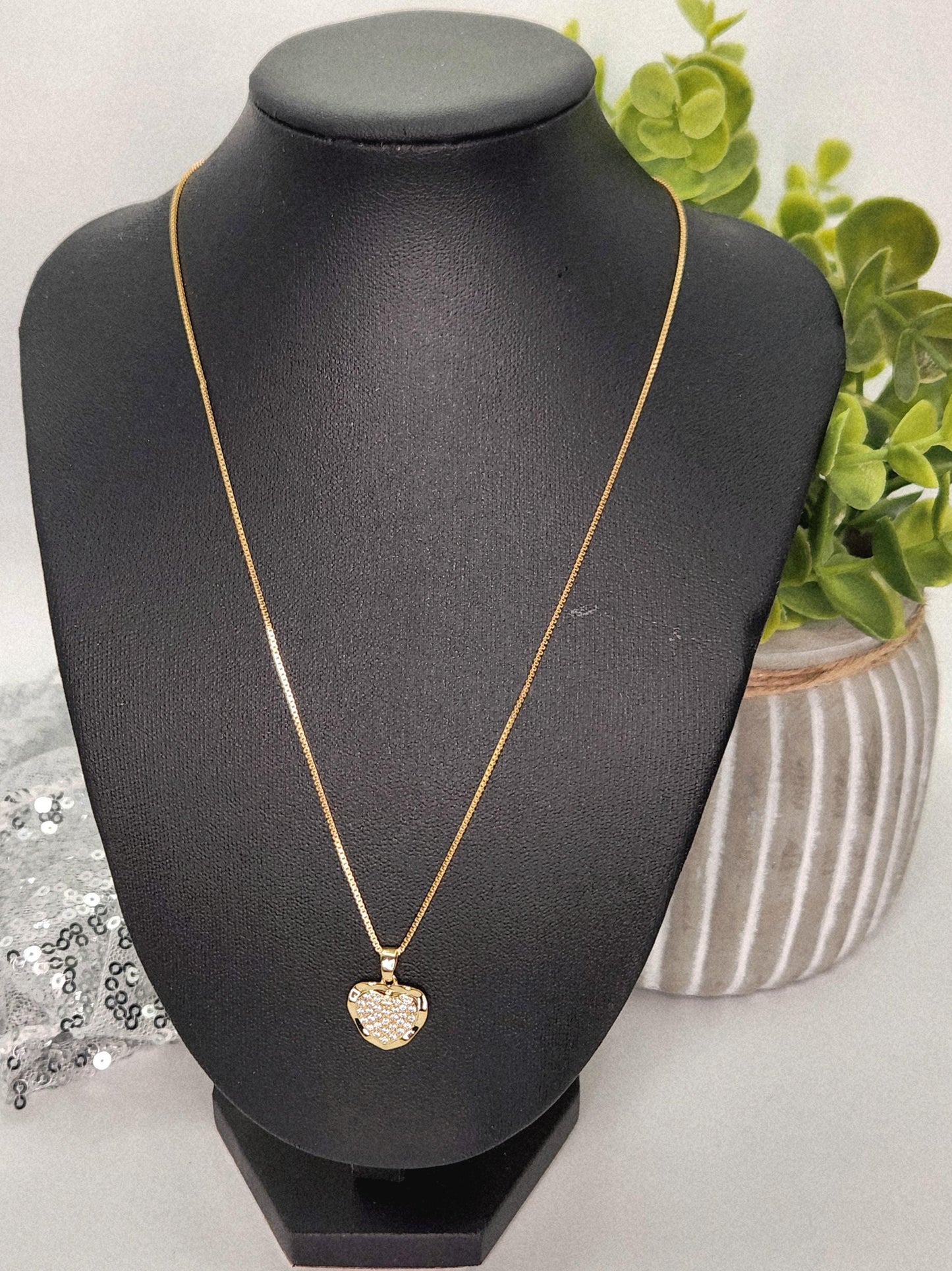 18k Gold Filled Pave Necklace | Sparkling Cubic Zirconia Heart Pendant | Waterproof Tarnish Resistant Jewelry | Romantic Gift for Her