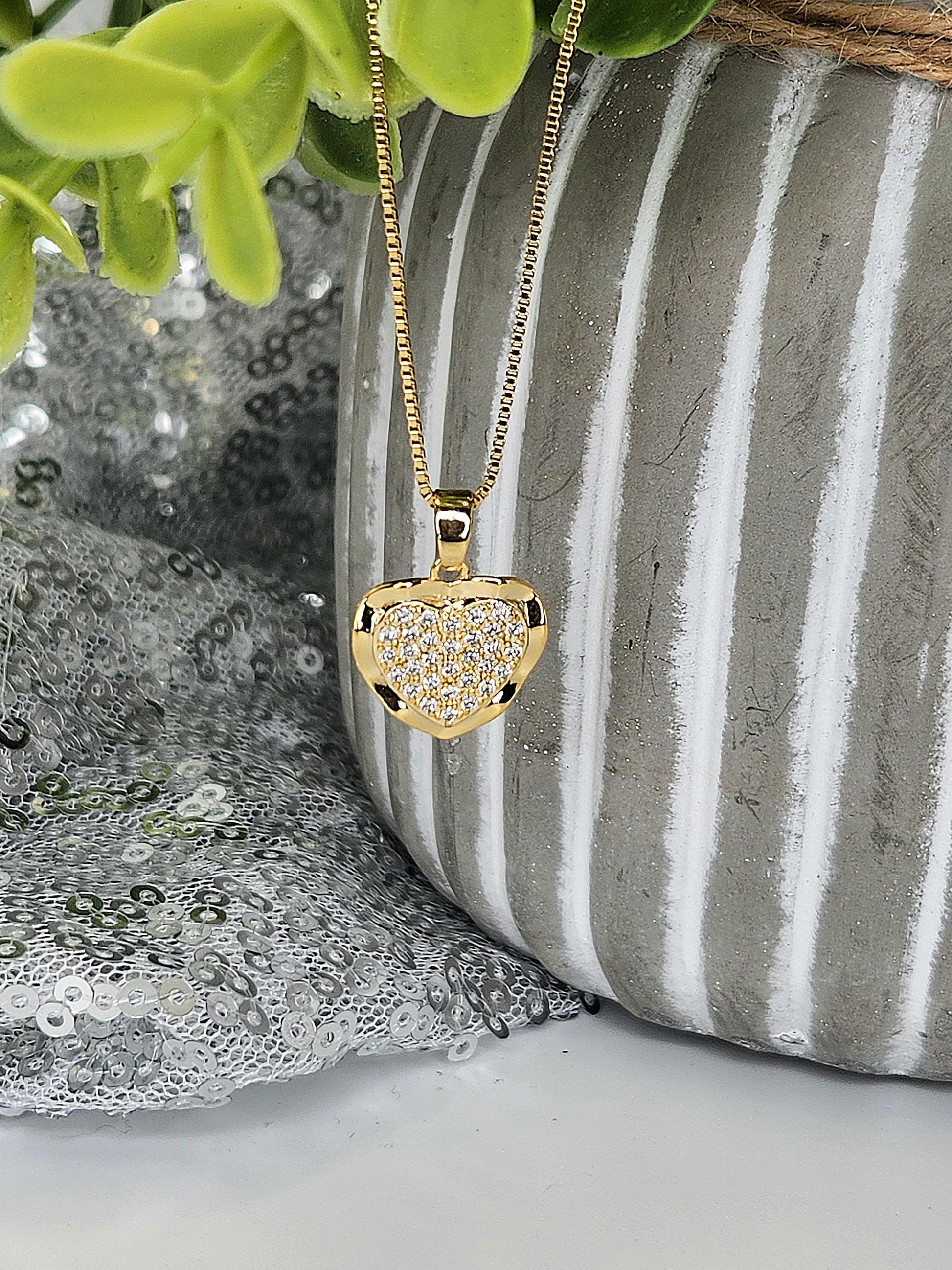 18k Gold Filled Pave Necklace | Sparkling Cubic Zirconia Heart Pendant | Waterproof Tarnish Resistant Jewelry | Romantic Gift for Her