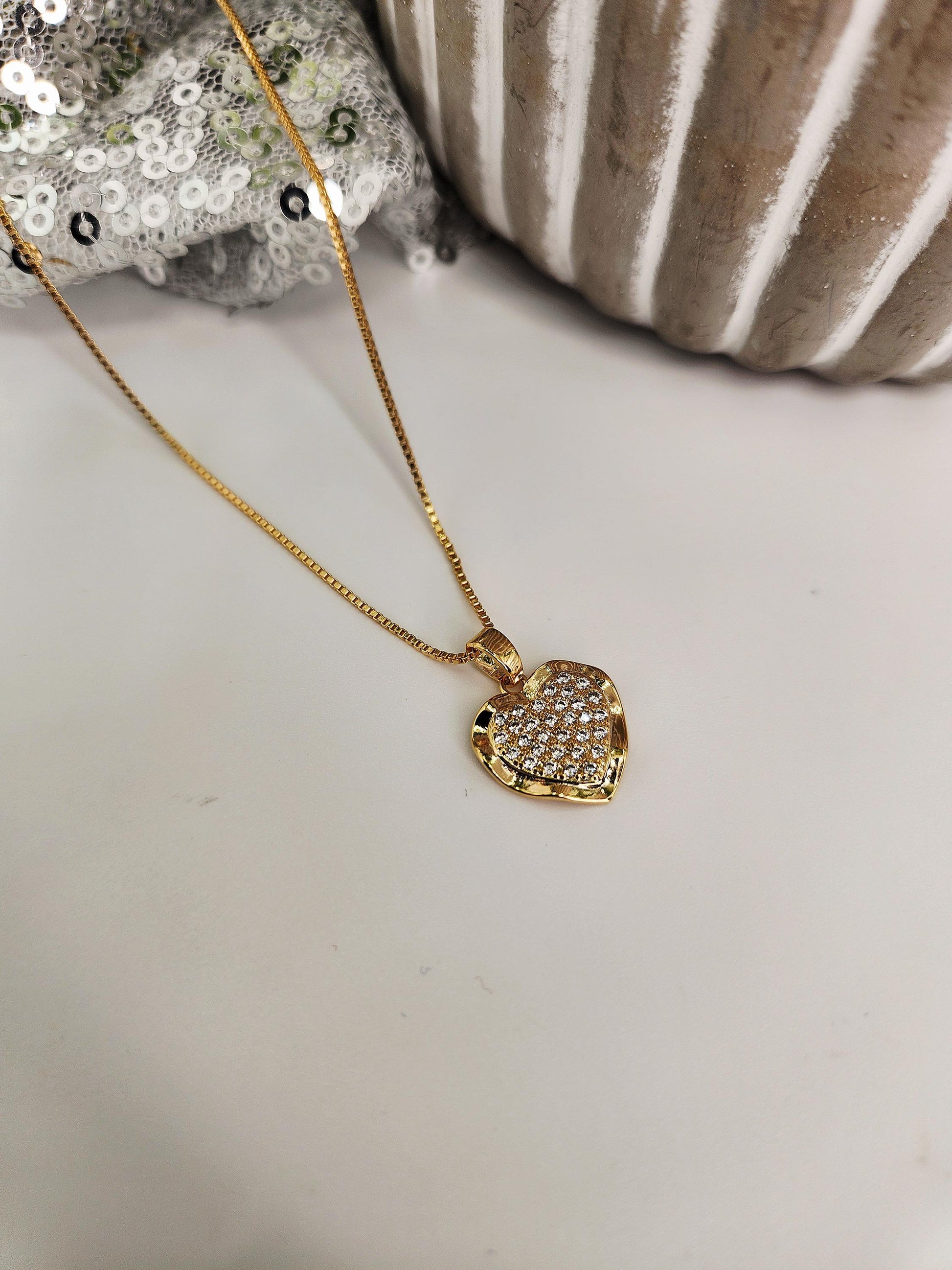 18k Gold Filled Pave Necklace | Sparkling Cubic Zirconia Heart Pendant | Waterproof Tarnish Resistant Jewelry | Romantic Gift for Her
