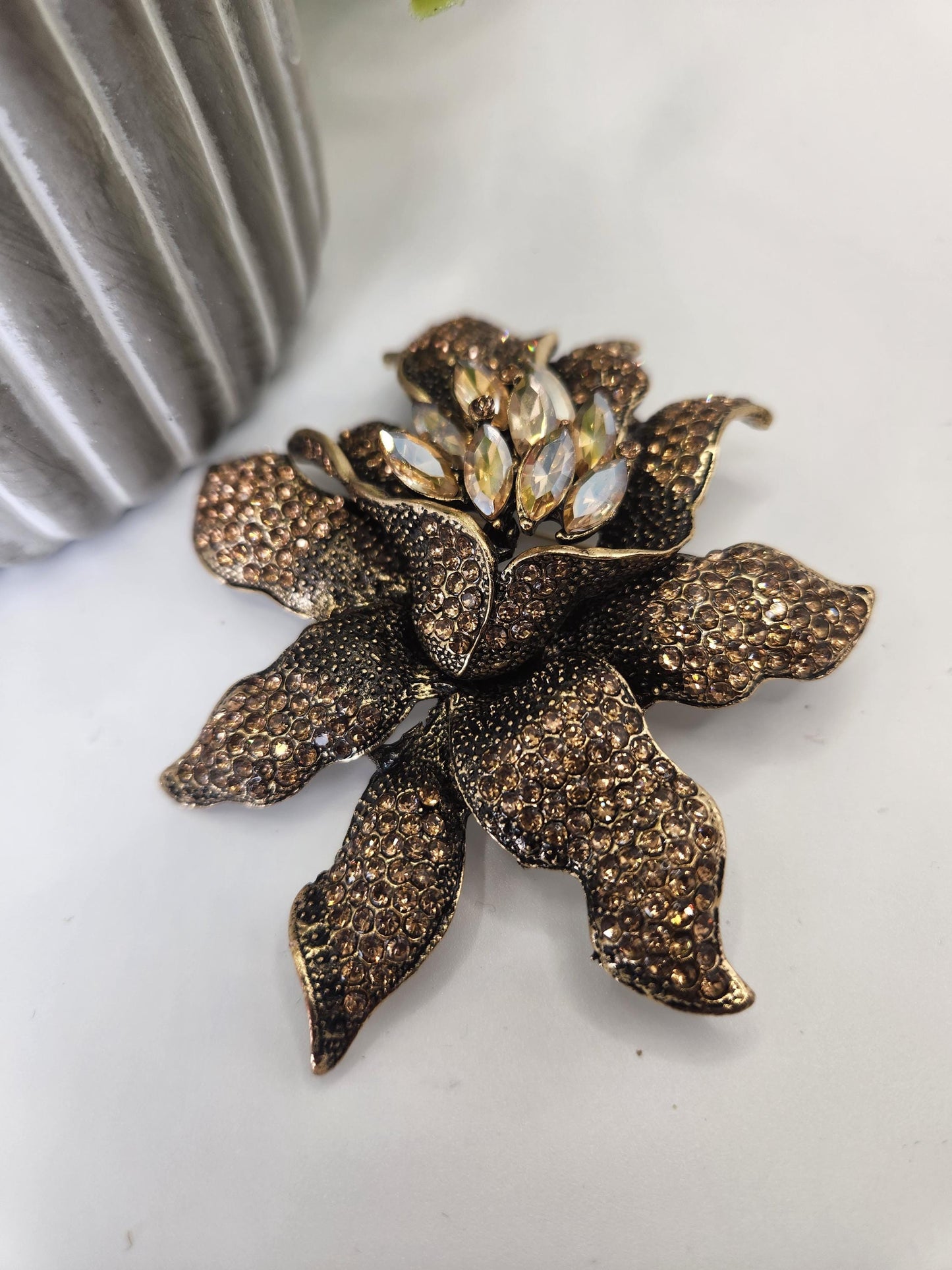 Vintage Inspired Large Rhinestone Flower Brooch Statement Coat or Blazer & Lapel Pin