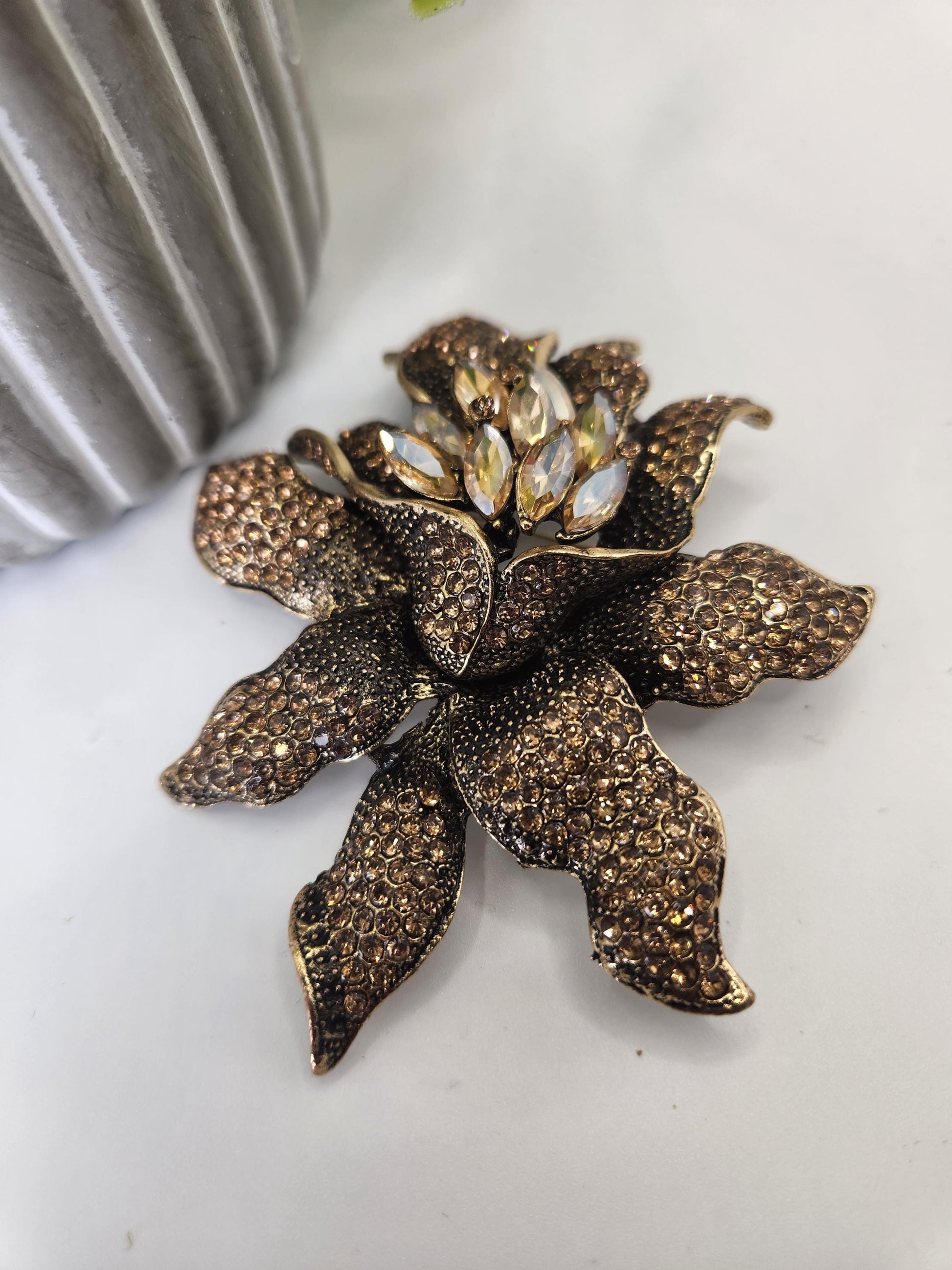 Vintage Inspired Large Rhinestone Flower Brooch Statement Coat or Blazer & Lapel Pin