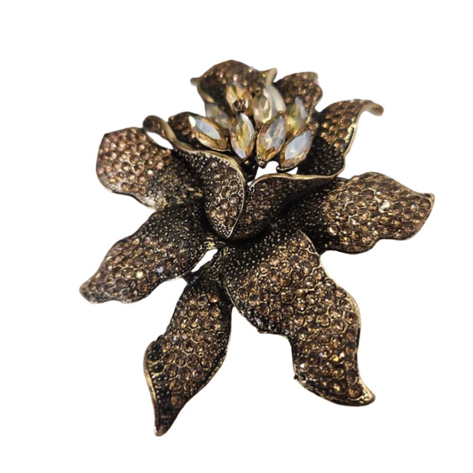 Vintage Inspired Large Rhinestone Flower Brooch Statement Coat or Blazer & Lapel Pin