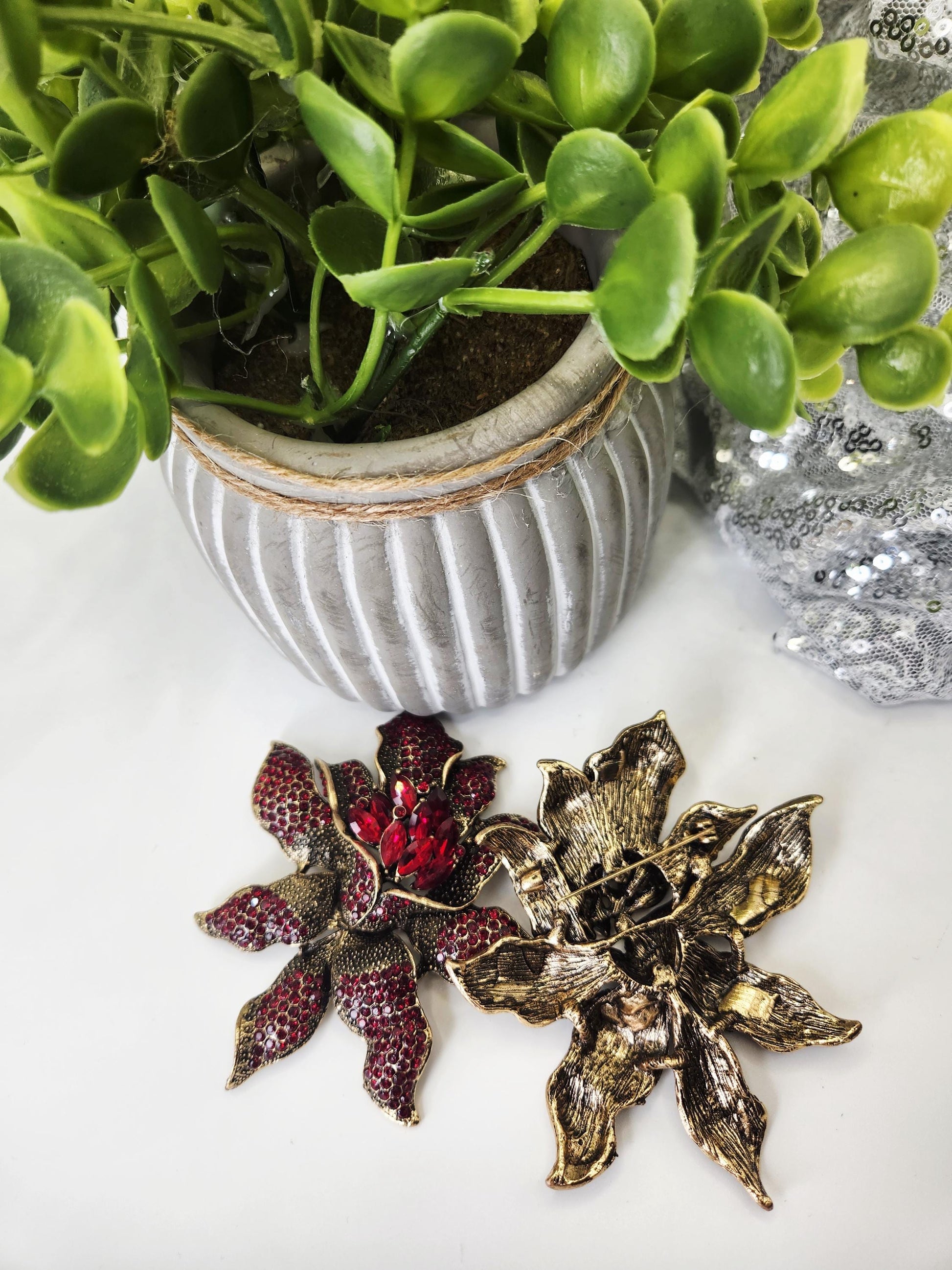 Vintage Inspired Large Rhinestone Flower Brooch Statement Coat or Blazer & Lapel Pin