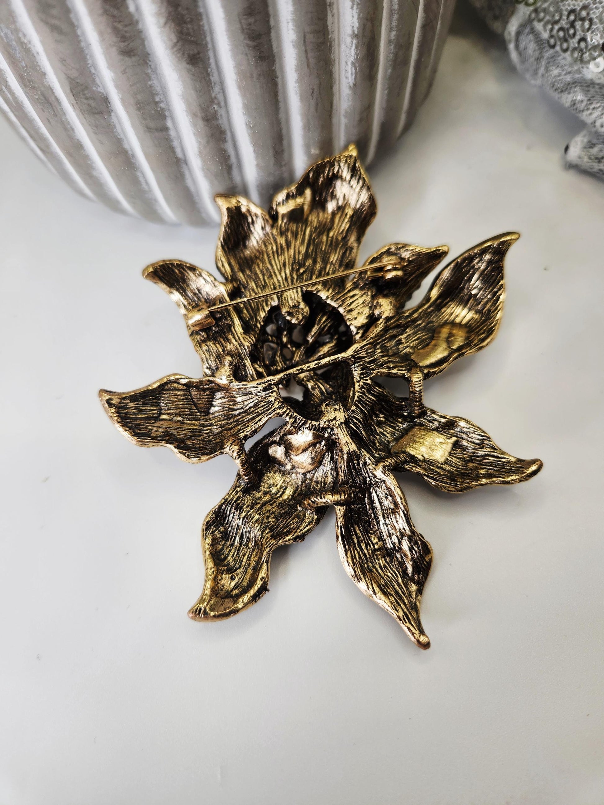 Vintage Inspired Large Rhinestone Flower Brooch Statement Coat or Blazer & Lapel Pin