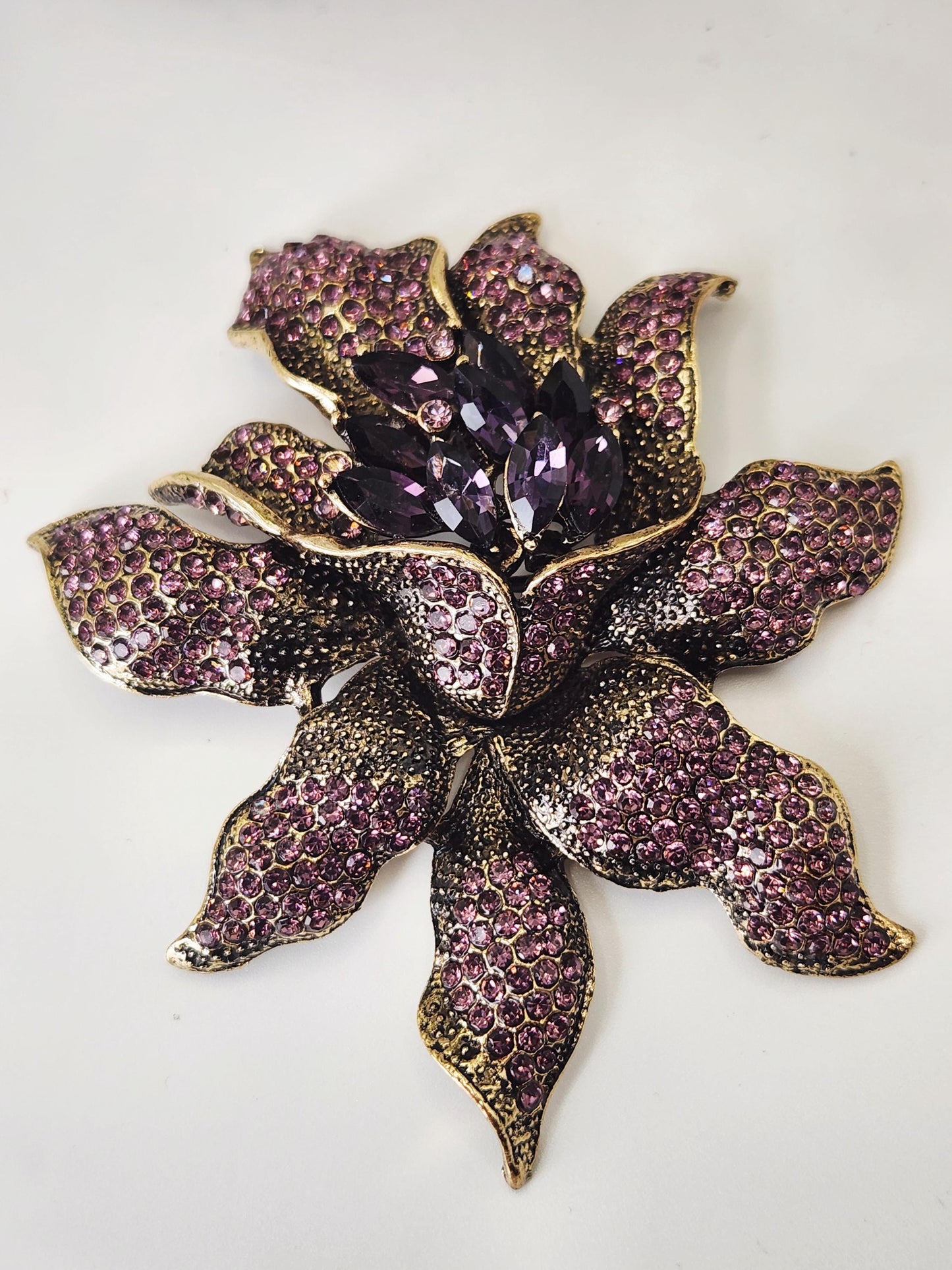 Vintage Inspired Large Rhinestone Flower Brooch Statement Coat or Blazer & Lapel Pin