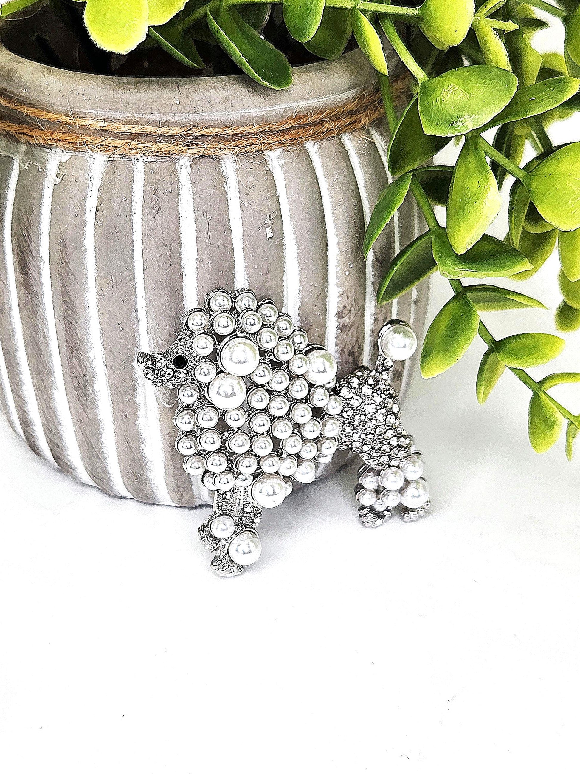 Sorority Inspired Poodle Brooch - Blue and Gold Sorority Gift - Pearl and Pave Crystal Poodle Pin - SGRho Pretty Poodles Accessories
